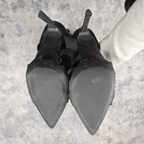 Fashion Nova Boots Womens Size 8 Black Mesh Strappy Thigh High Heels Stiletto - Picture 6 of 8